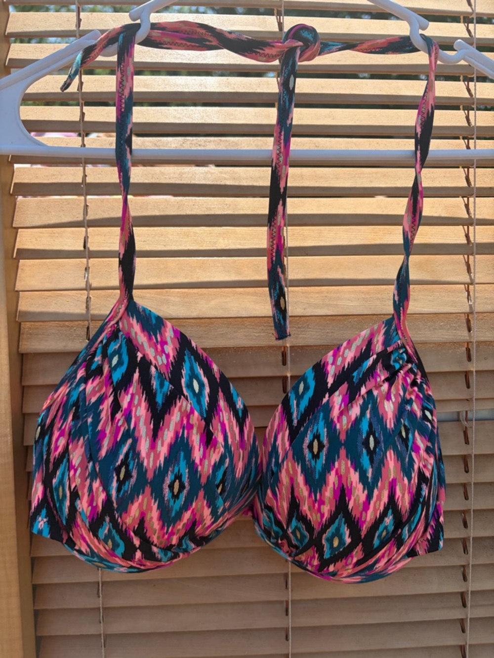 Shade & Shore Pink Turquoise Gold Print Bikini Top 32DDD